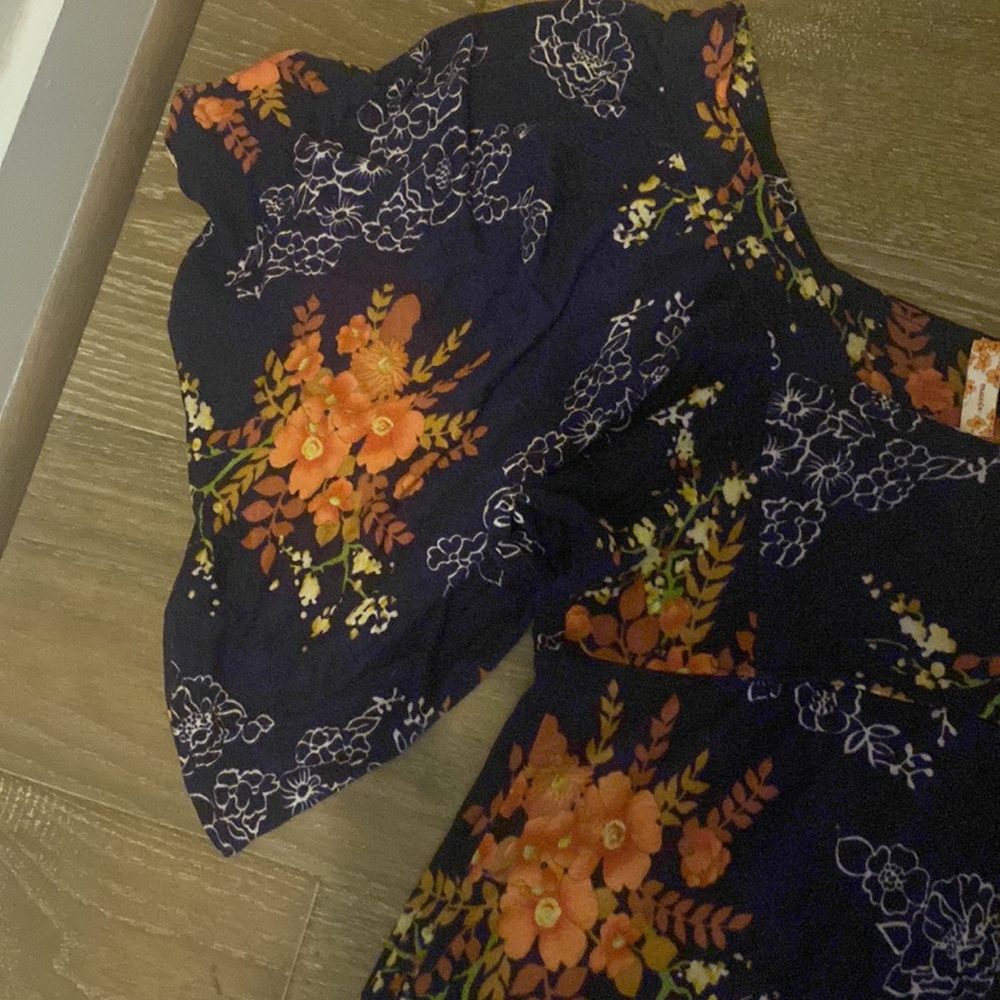 Anthropologie Maeve Flutter Sleeve Autumn Fall Purple Jersey Floral MIDI Dress S - Picture 3 of 3